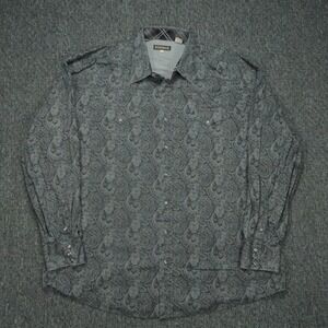 Stetson Shirt Mens 3XL Gray Paisley Western Pearl‎ Snap Long Sleeve Cowboy Rodeo